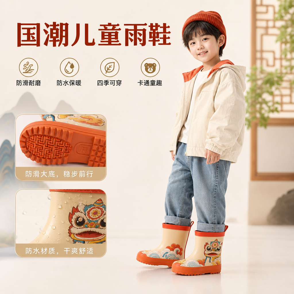 国潮儿童雨鞋男女童小孩防滑耐磨中大童四季卡通保暖防水胶鞋水鞋