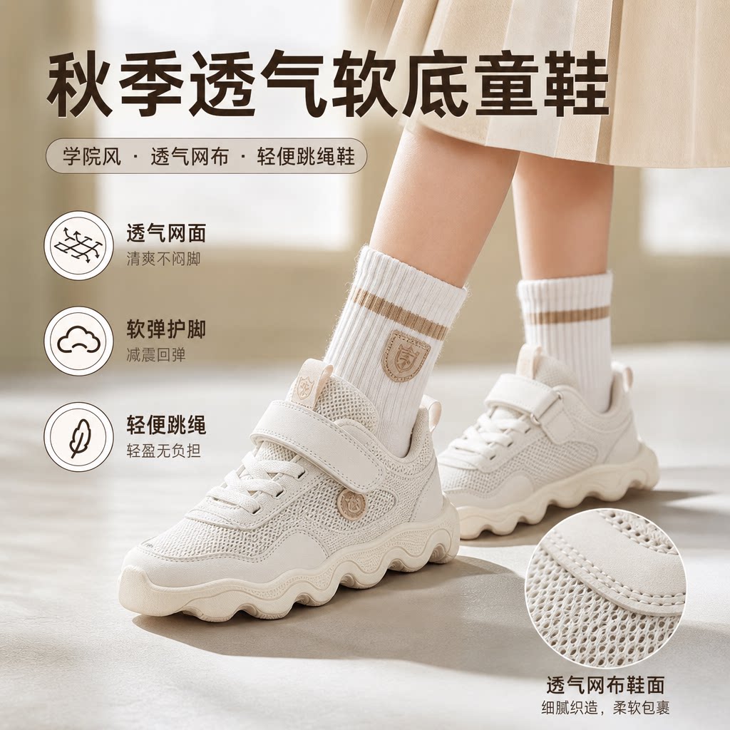 儿童椰子鞋学院风秋透气跳绳鞋女宝宝软底袜子鞋男童八爪鱼运动鞋