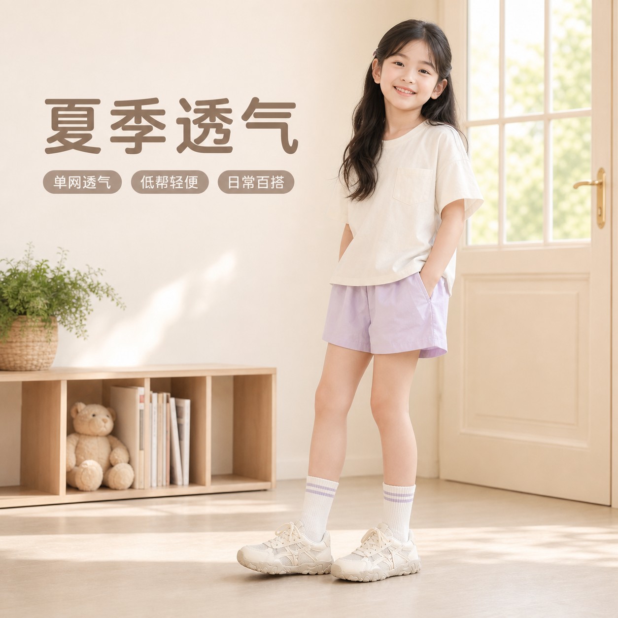 女童夏季单网透气低帮网布小白鞋中大童学生休闲运动鞋