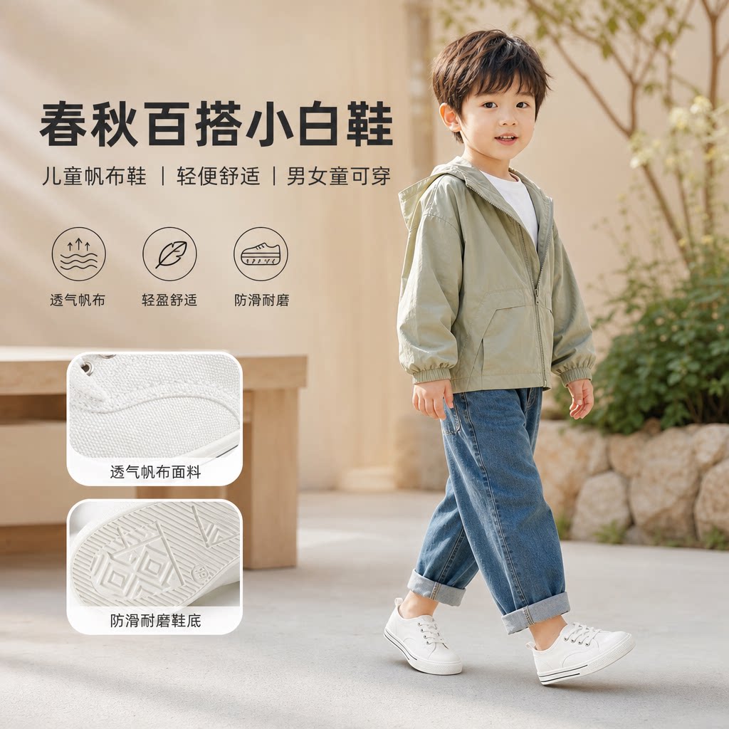 儿童帆布鞋女童鞋春秋新款小白鞋秋季小女孩板鞋宝宝布鞋男童鞋子
