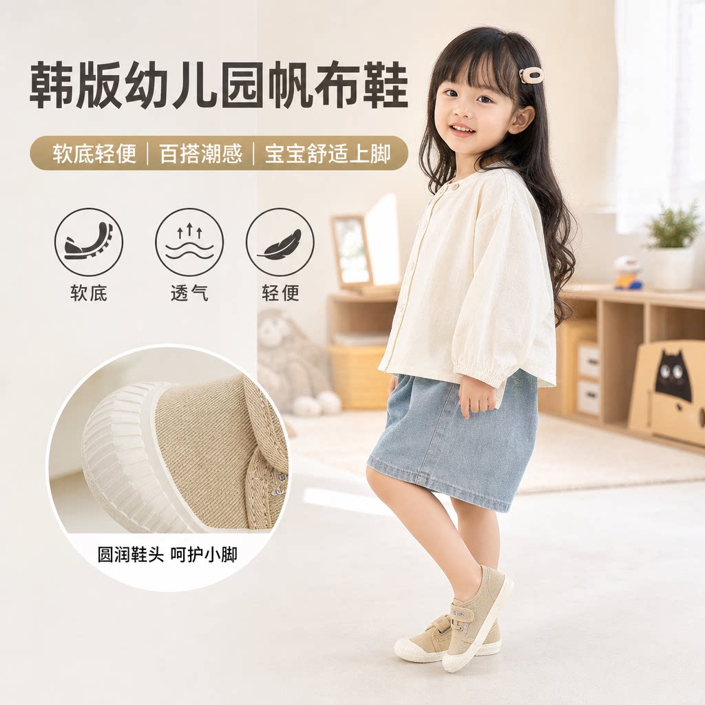 韩版幼儿园室内春秋男女童帆布鞋2024布鞋软底儿童宝宝鞋潮小童鞋