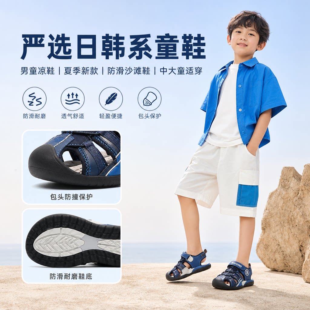 严选日韩系童鞋男童凉鞋夏季新款儿童防滑沙滩鞋中大童鞋
