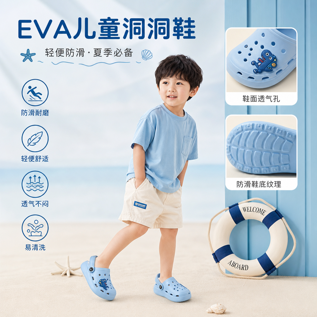 EVA儿童洞洞鞋宝宝拖鞋男童女夏季新款室内防滑小孩婴幼儿凉鞋子2