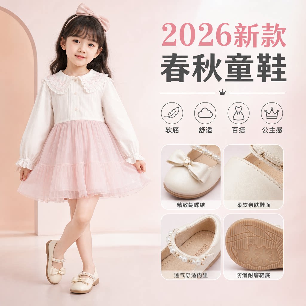 女童鞋子2026新款春秋儿童软底单鞋中大童洋气小皮鞋女孩子公主鞋