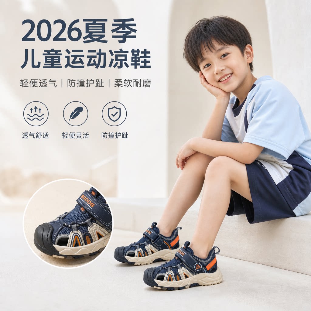儿童运动凉鞋2026夏季女童沙滩鞋户外登山鞋潮男女童鞋包头童鞋