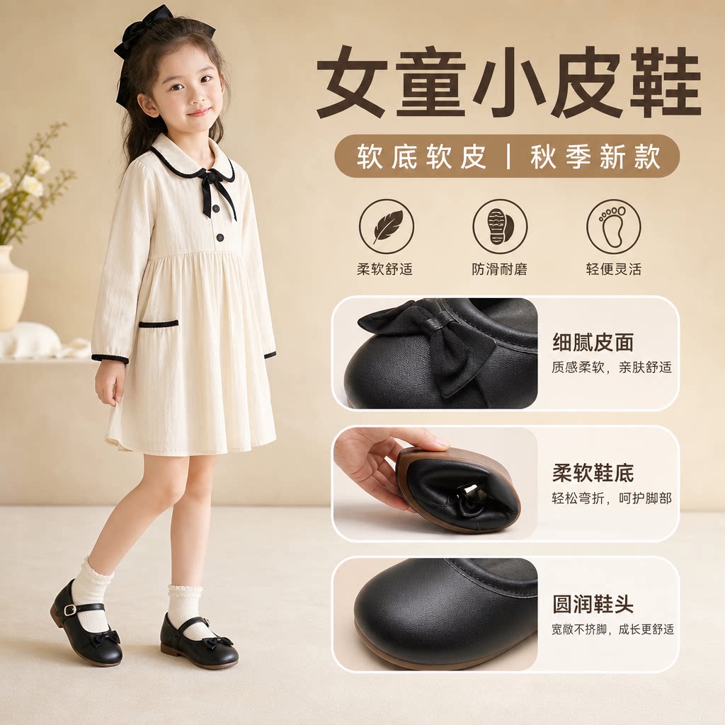 女童小皮鞋公主鞋软底软皮单鞋秋季新款儿童鞋子中大童黑色演出鞋