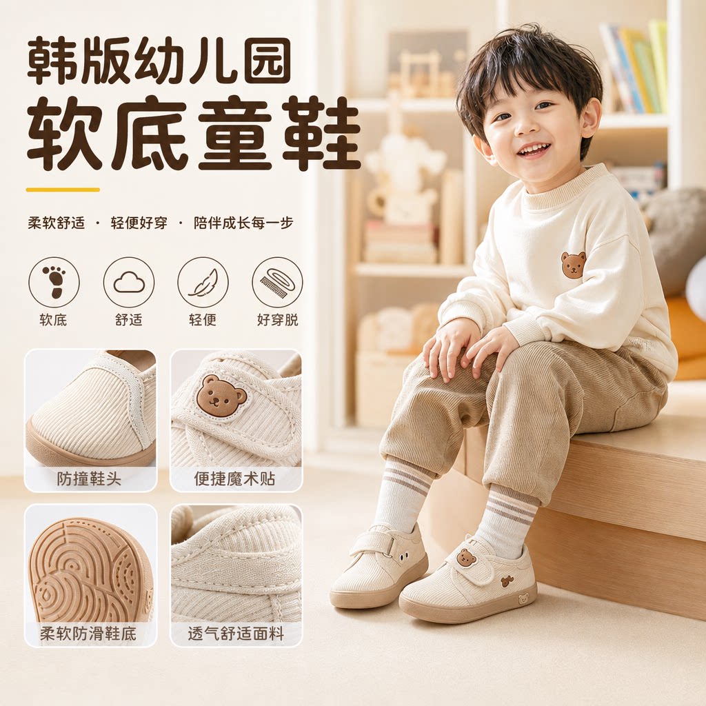 韩版幼儿园室内春秋男女童帆布鞋2024布鞋软底儿童宝宝鞋潮小童鞋