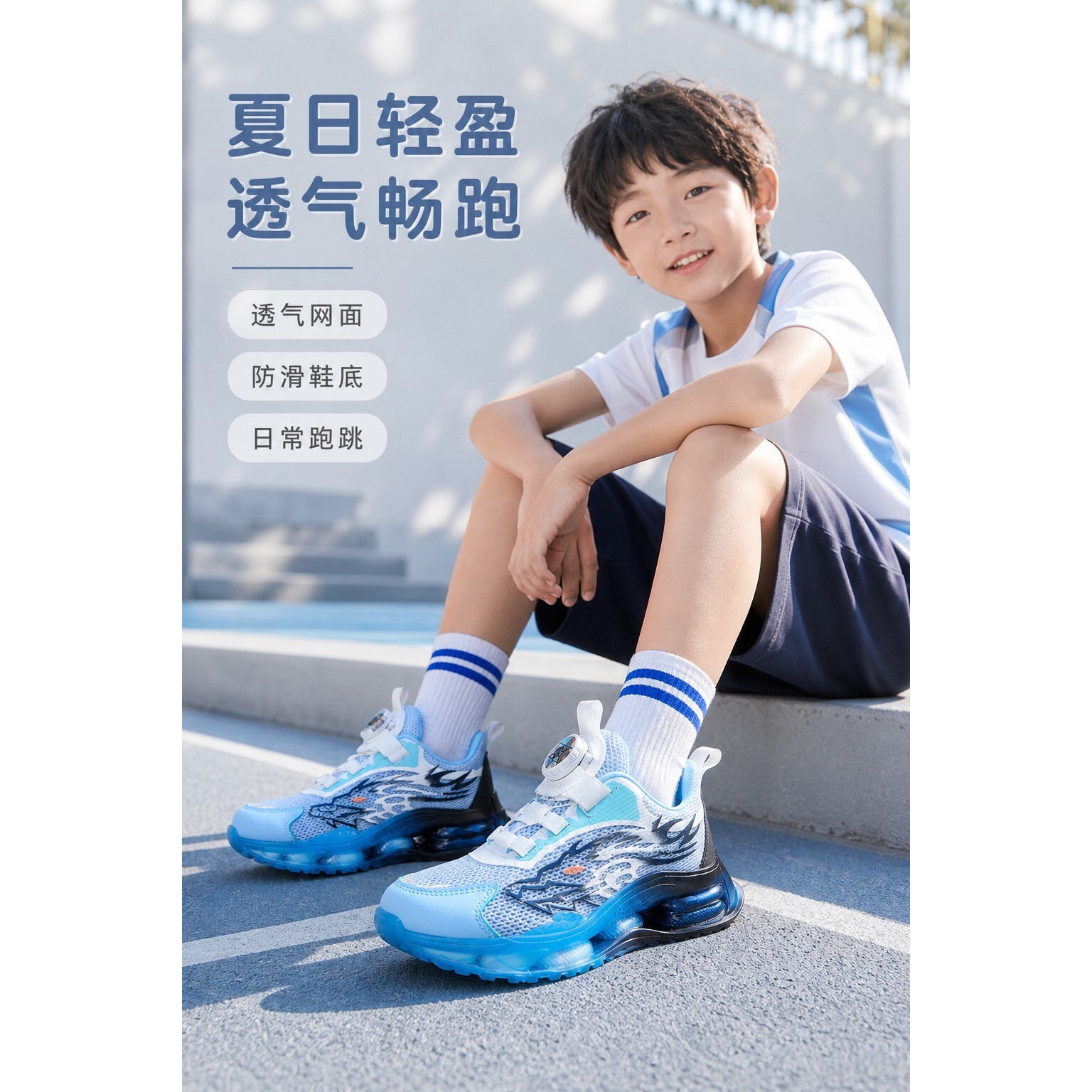 男童夏季网面透气中帮运动鞋儿童跑步休闲网鞋学生日常轻便防滑鞋