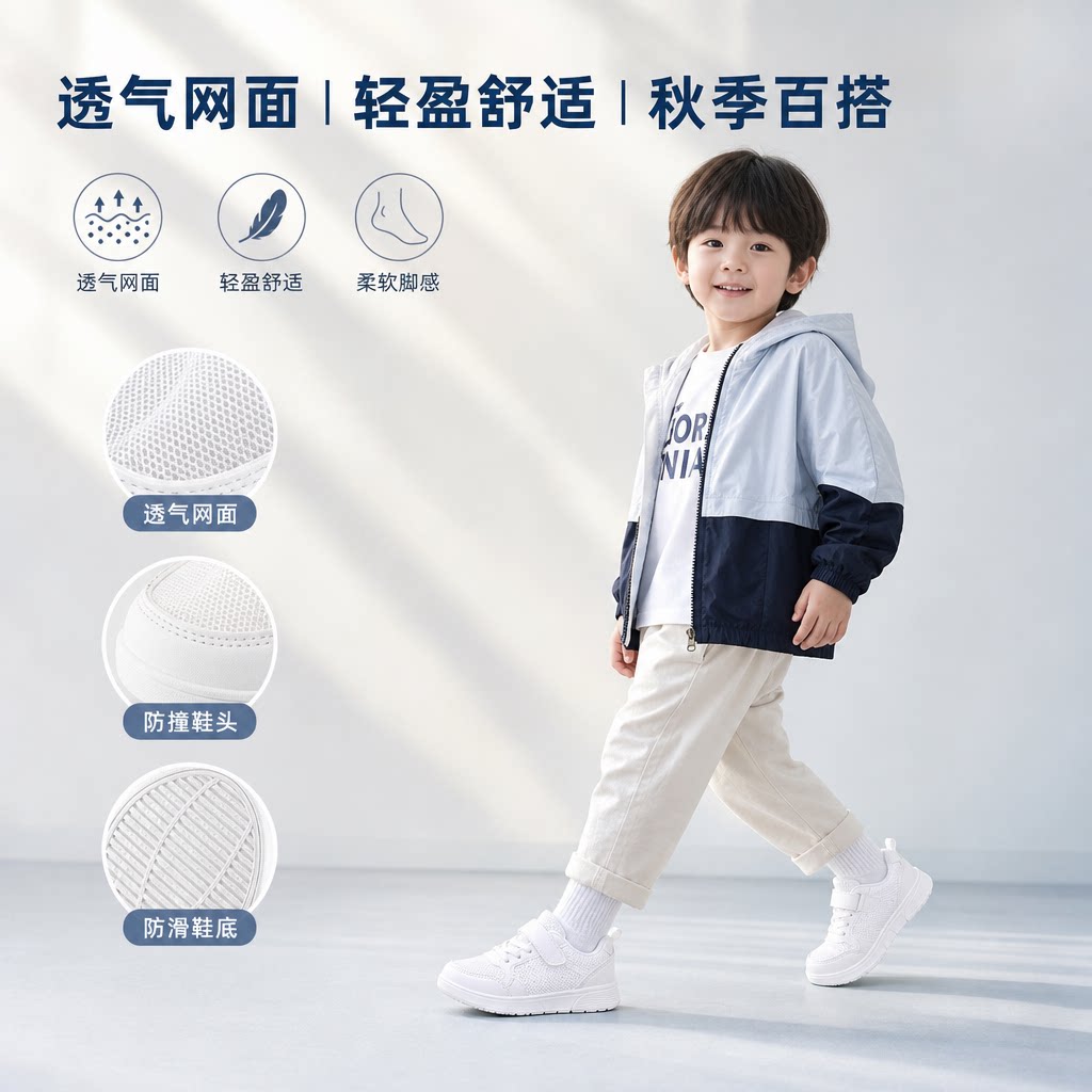 私新款儿童小白鞋女童鞋子3 6岁712透气秋季运动鞋男童鞋网鞋