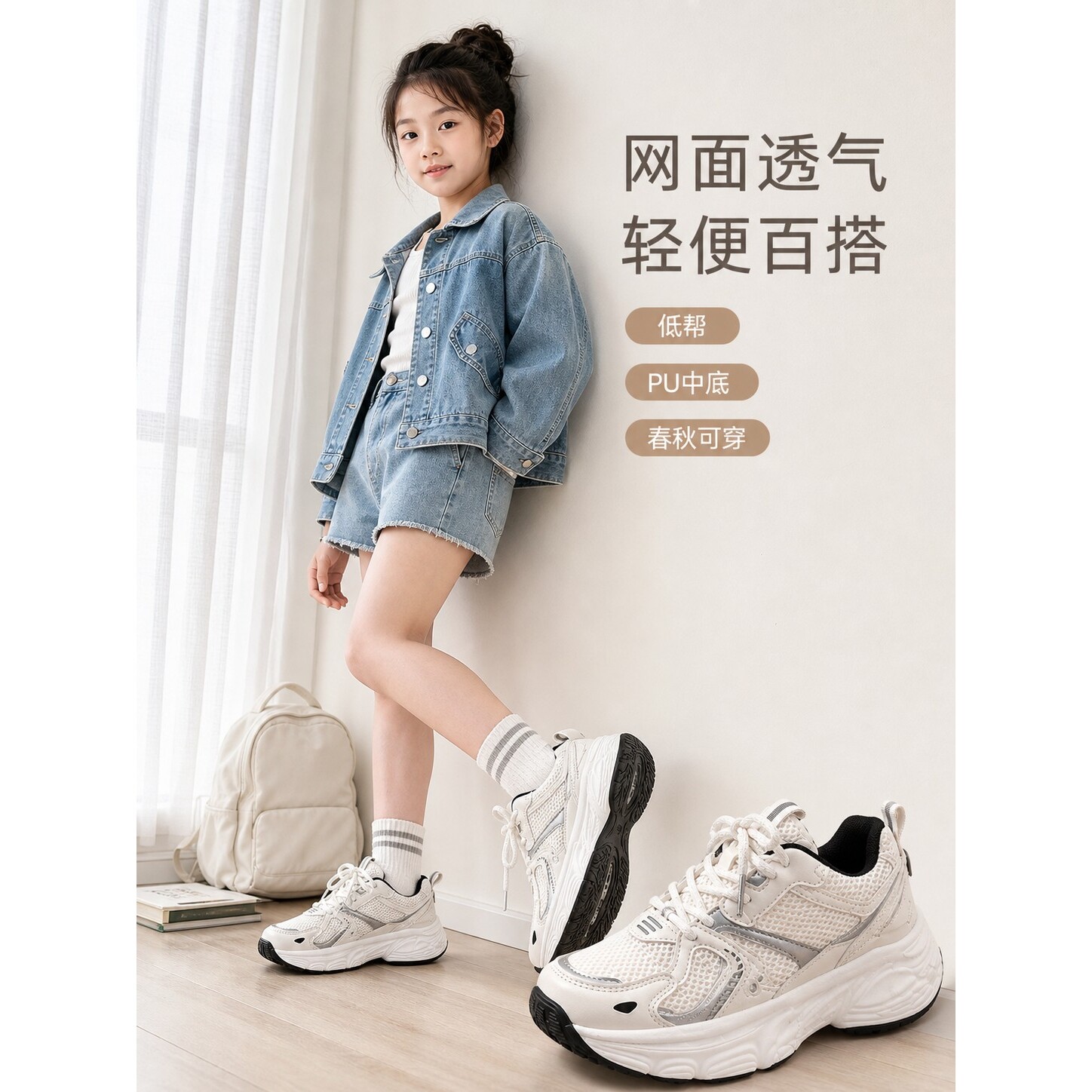女童老爹鞋夏季百搭网面透气低帮儿童运动鞋中大童日常穿搭休闲