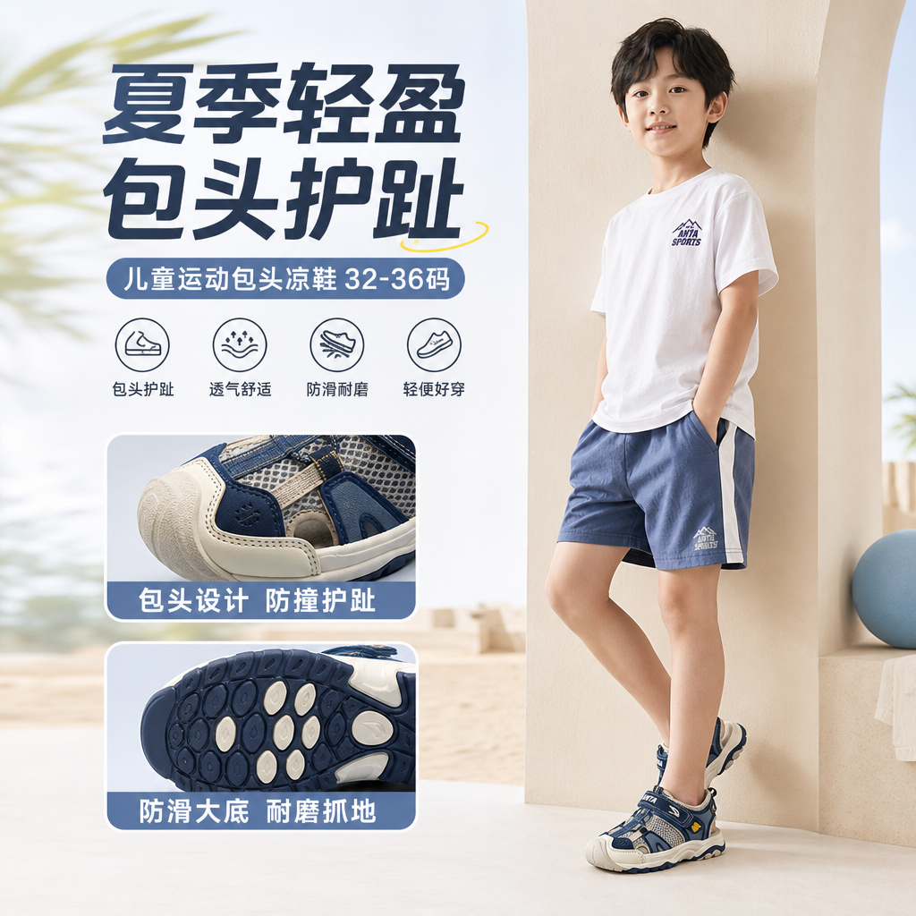 微瑕，1026小骆儿童运动包头凉鞋32-36码夏款男女童小童