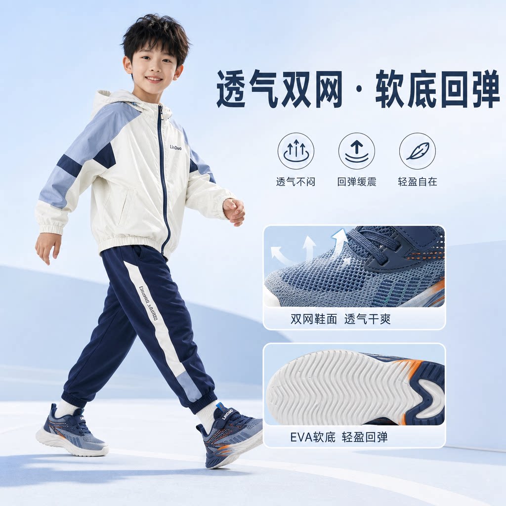 儿童运动鞋男童鞋子中大童男孩春秋季透气单双网鞋学生软底跑步鞋