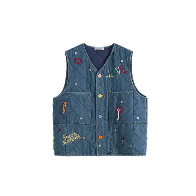 Short Sentence短句25早秋彩色线饰牛仔棉马甲