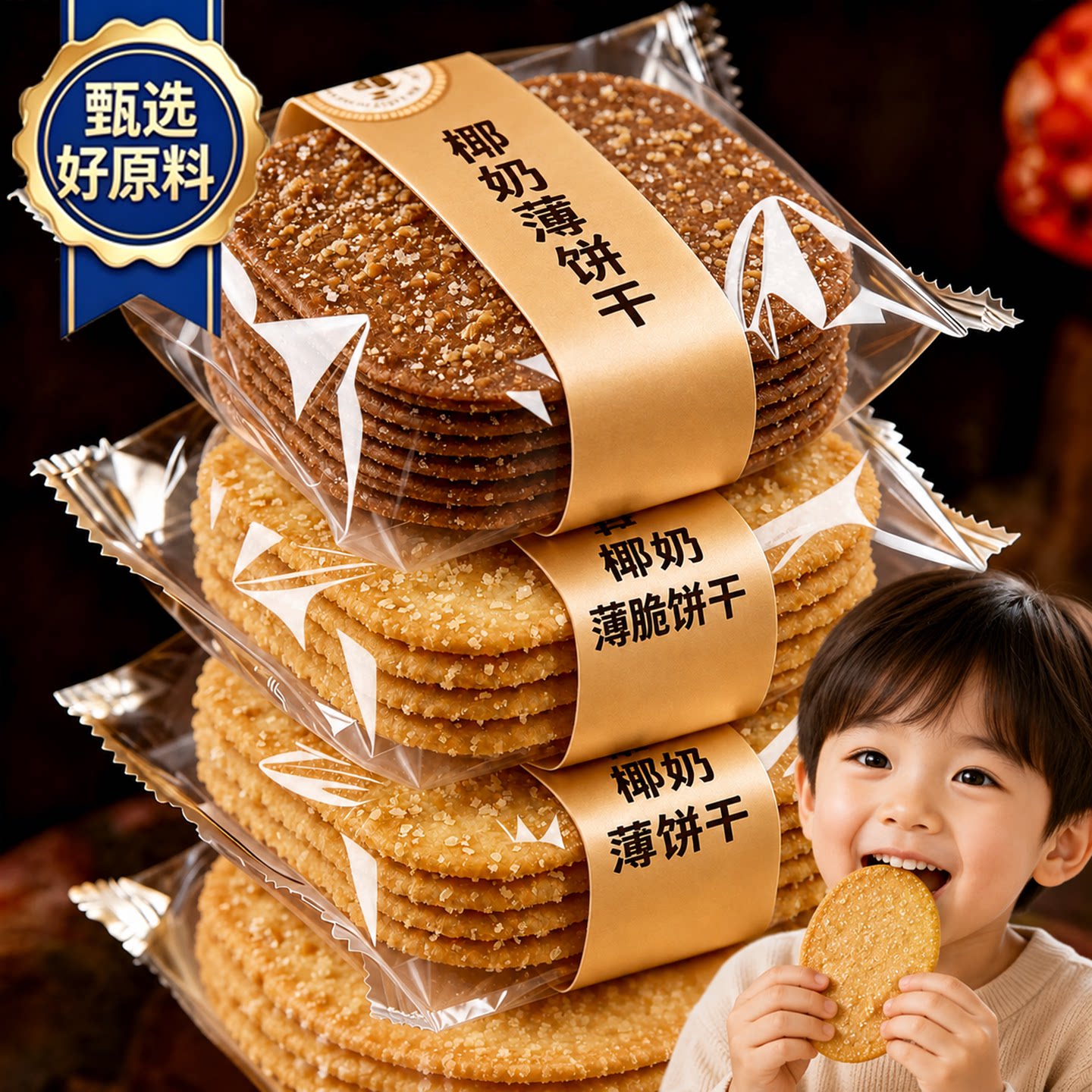 椰奶薄脆饼干零食椰香巧克力旗舰店糖粒解馋整箱早餐好吃椰蓉酥脆