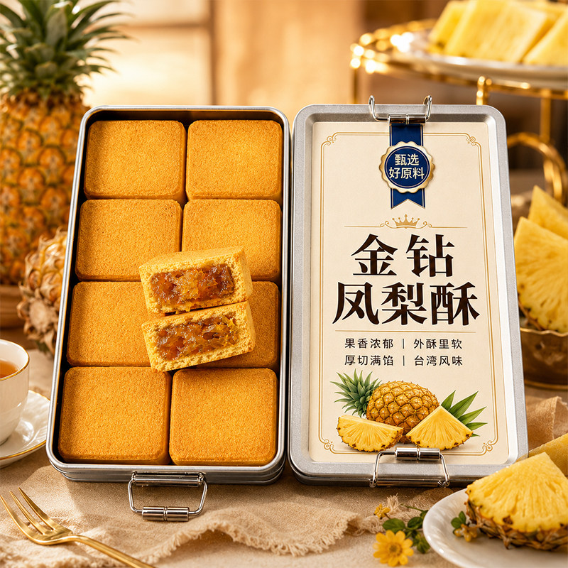 正宗台湾金钻凤梨酥铁盒子老字号厦门特产中式糕点官方旗舰店送礼图片