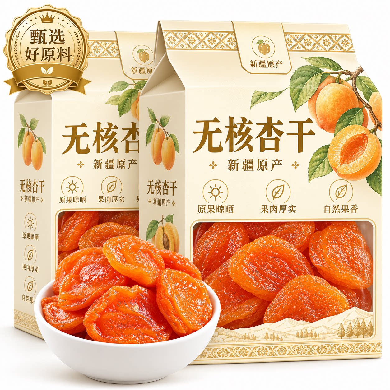 高品质杏干特级天然果脯无核官方旗舰店非吊干新疆杏肉酸甜去核红