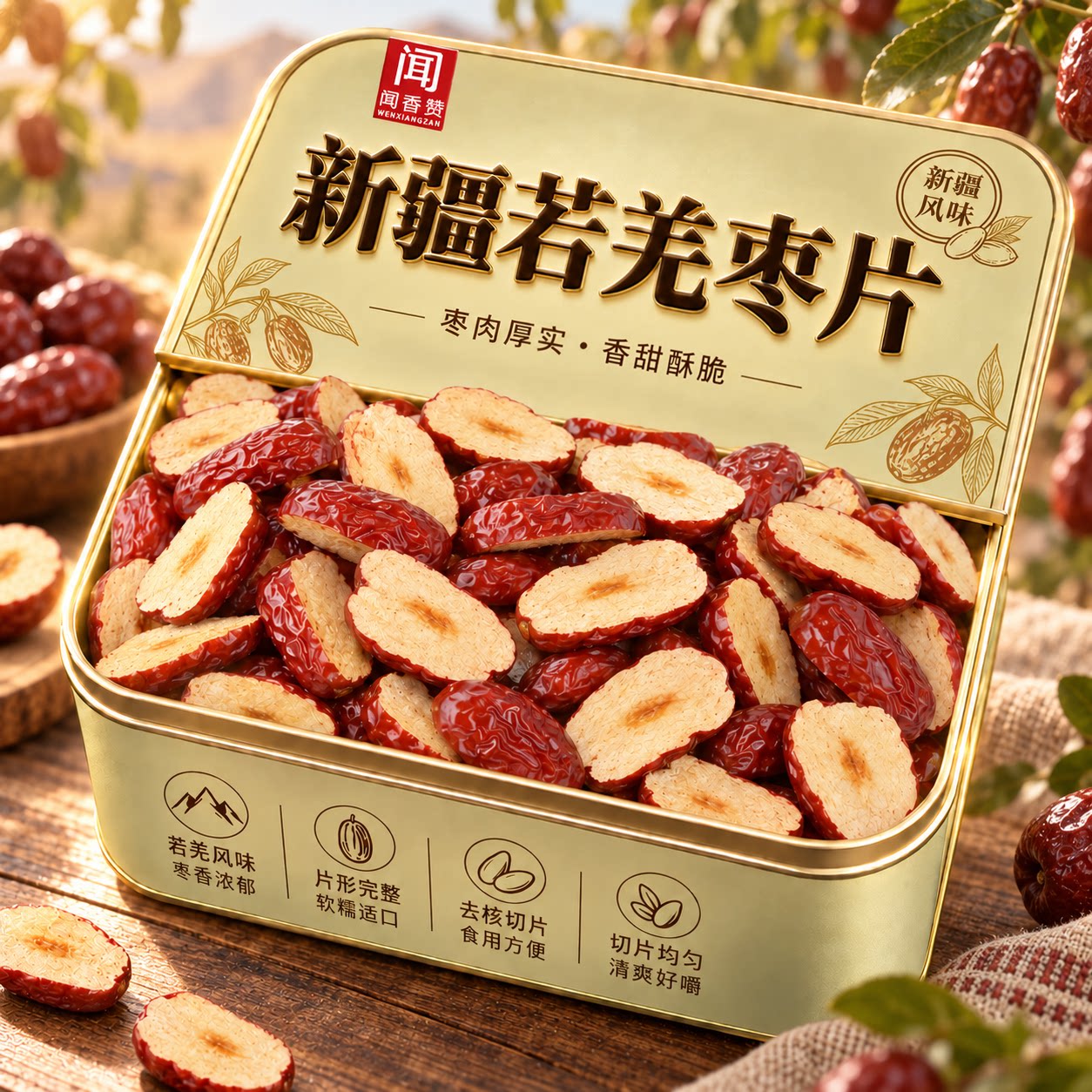 新疆若羌红枣片无核软枣干去核切片免洗果肉干阿胶糕辅料煮粥泡茶