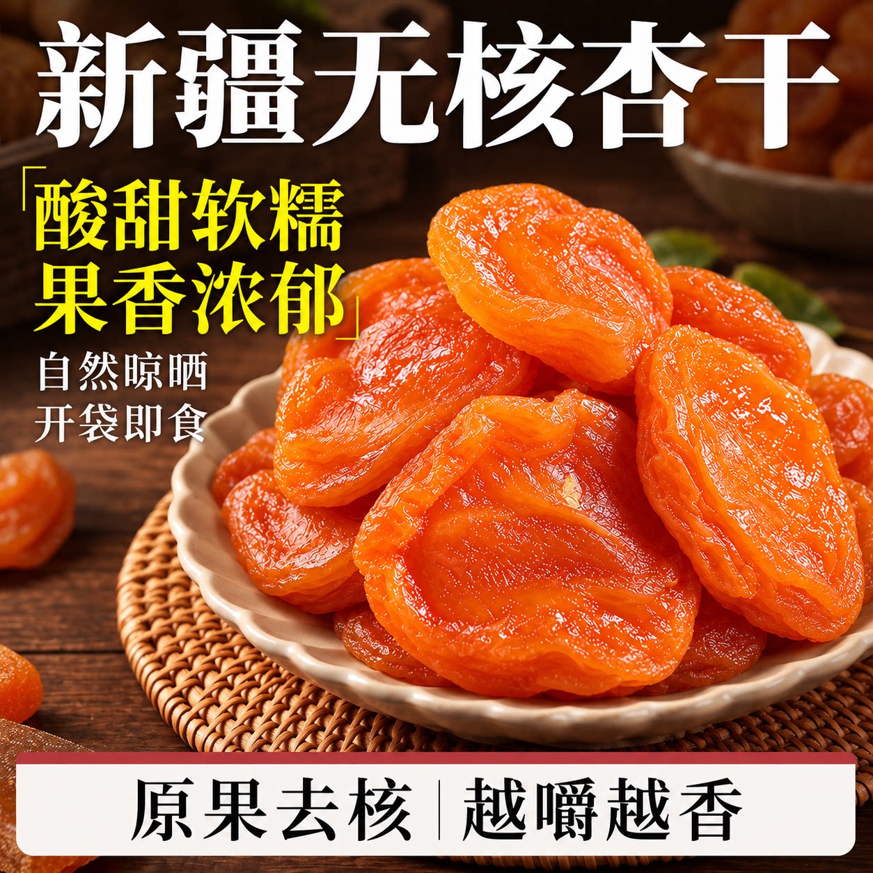 高品质杏干特级天然果脯无核官方旗舰店非吊干新疆杏肉酸甜去核红图片