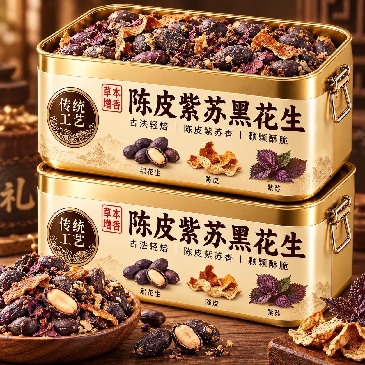 陈皮紫苏脱油黑花生五香黑花生山东特产黑皮花生米富硒花生仁即食图片