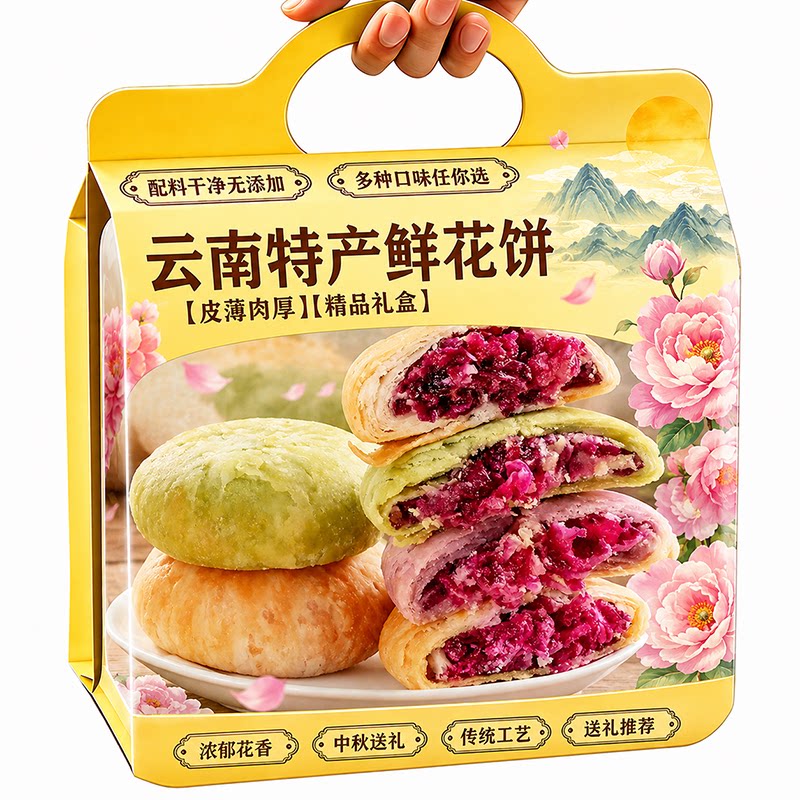 云南特产现烤鲜花饼旗舰店玫瑰饼抹茶茉莉传统早餐糕点心休闲小吃