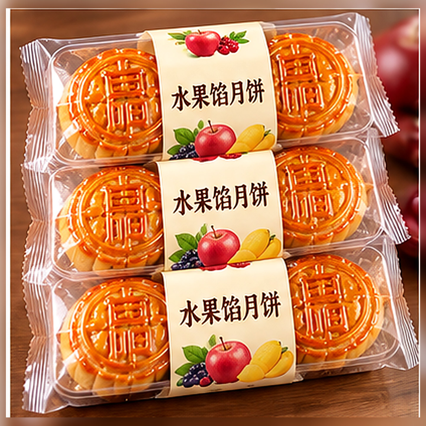 老式广东水果馅月饼凤梨水蜜桃草莓哈密瓜多口味甜而不腻混合口味