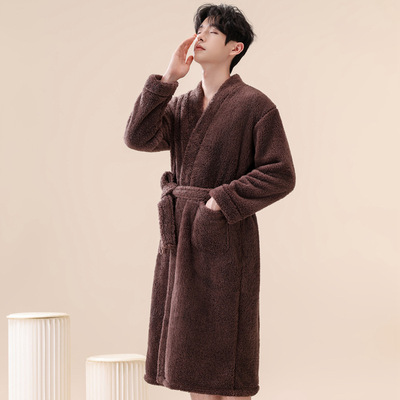 珊瑚绒男浴袍秋冬保暖