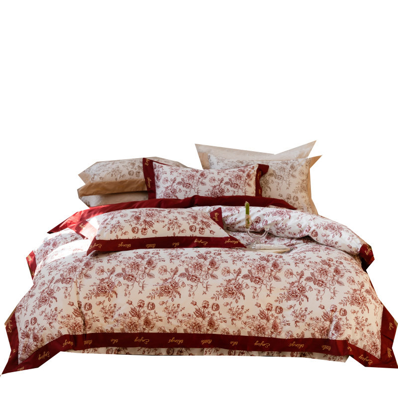 PRINCESS LEYOU 120 LONG-STAPLE COTTON WEDDING FOUR-PIECE SET OF PURE COTTON BIG RED WEDDING WEDDING BEDDING