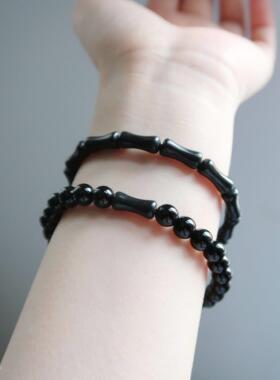 墨竹 玉石黑石竹节黑玛瑙手串手链新中式古风国风小众饰品