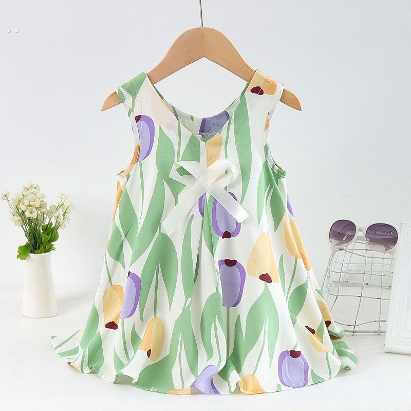 女童新夏季爆款棉绸连衣裙透气清爽背心吊带碎花儿童小清新公主裙