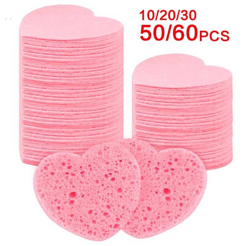 洗脸海绵洁面扑清洁木浆棉洗脸扑卸妆一次性多色心形压缩洗脸
