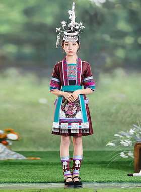 新款侗族服装贵州广西少数民族服饰刺绣款式儿童款盛装苗族演出服