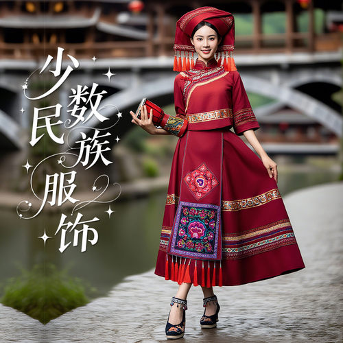 新款广西壮族广西三月壮族服装成人少数民族服饰苗族刺绣舞蹈演出
