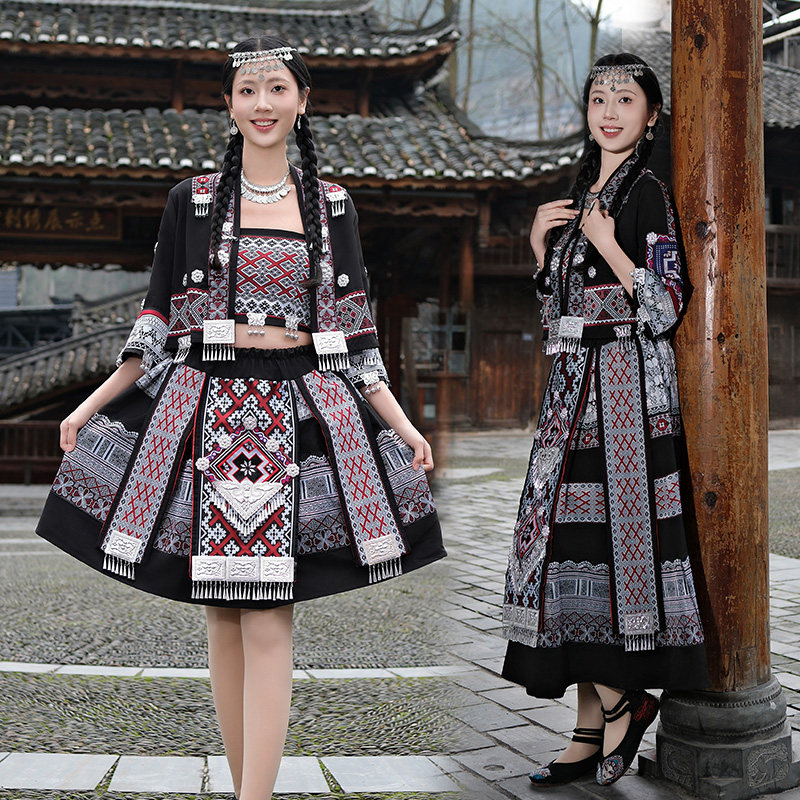 新款苗族贵州服装少女少数民族套装服饰苗寨土家族旅拍舞蹈演出服