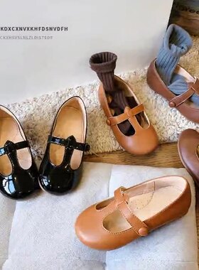 女童复古镂空小皮鞋2026新款宝宝魔术贴洋气公主鞋软底圆头单鞋
