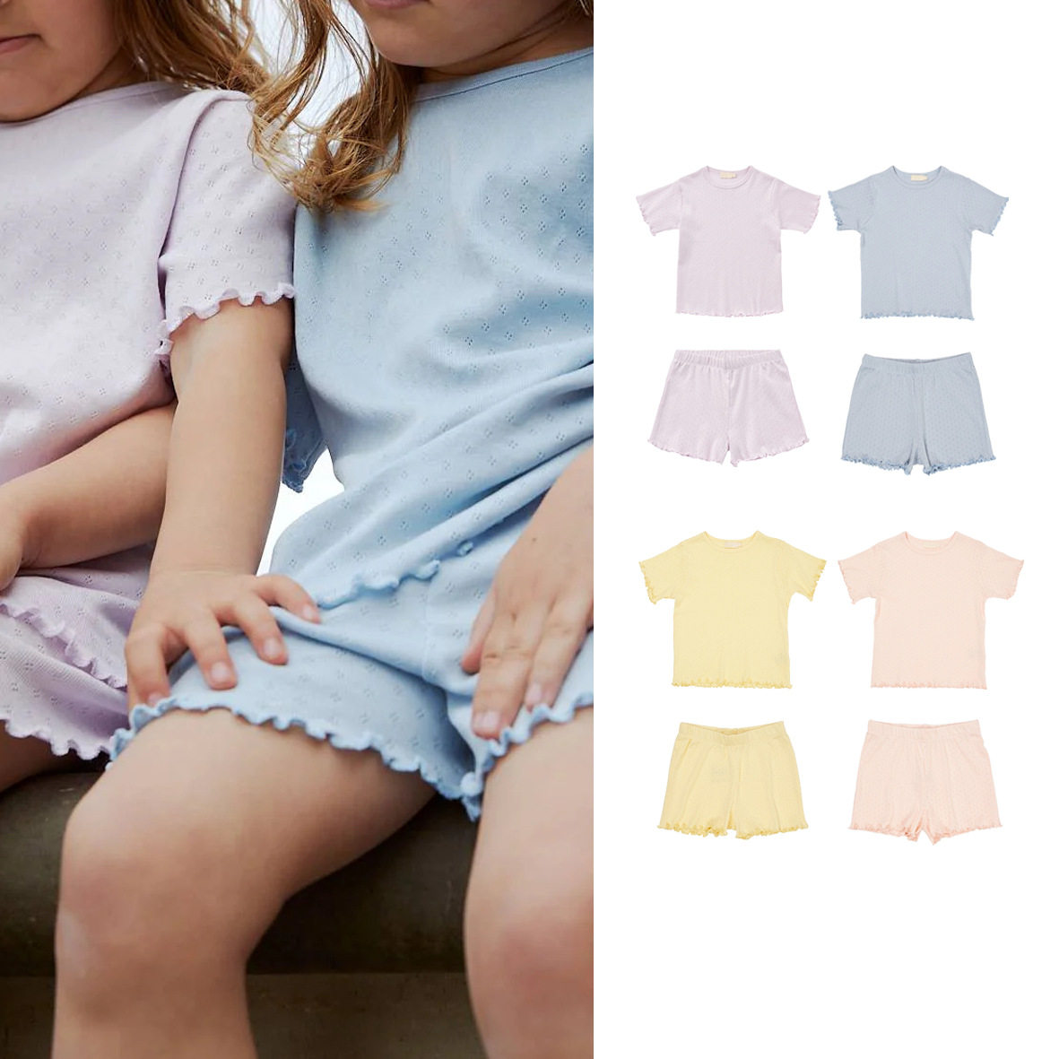 儿童镂空短袖圆领上衣T恤套装北欧风宝宝纯色透气夏天果色童装,童装/婴儿装/亲子装,套装,淘宝优惠券,粉丝福利购,淘宝优惠卷