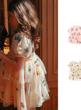 女童连衣裙2026夏季丹麦新款可爱时尚蝴蝶结亮片公主风女孩裙子