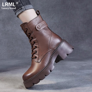 马丁靴女2025新款冬季厚底英伦高跟小个子真皮短靴休闲百搭乐福鞋