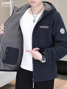 抓绒衣男款2025新款秋冬季宽松加厚摇粒绒外套连帽保暖双面绒夹克