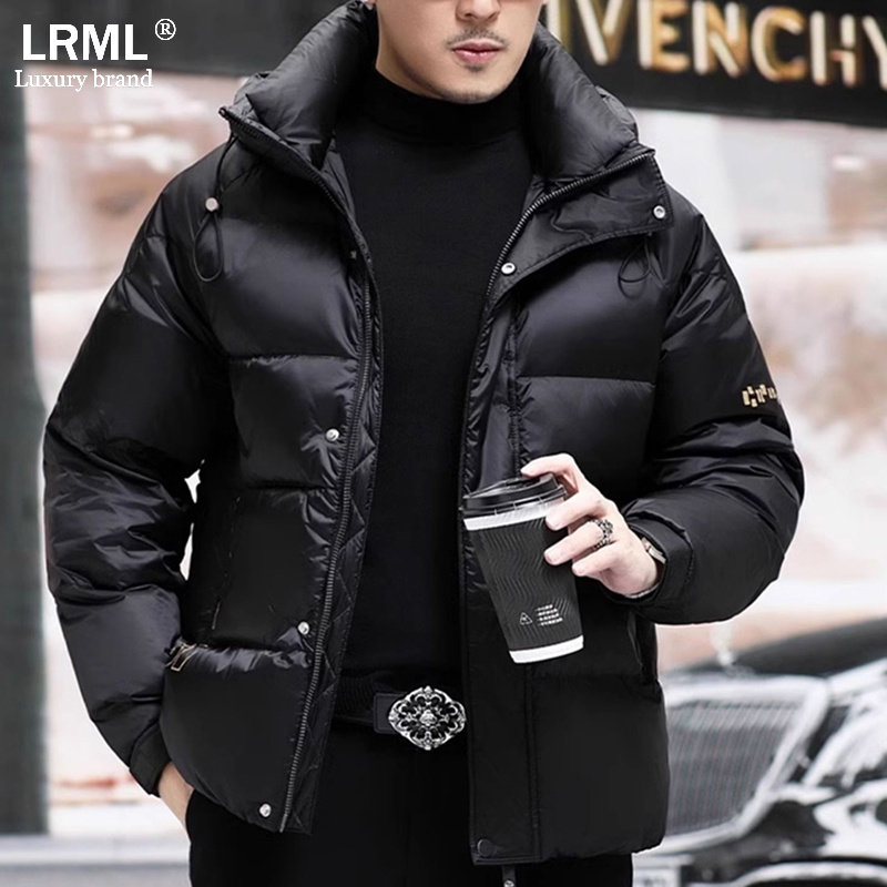 羽绒服2025新款男士短款黑色连帽加厚保暖面包服潮流鹅绒时尚外套