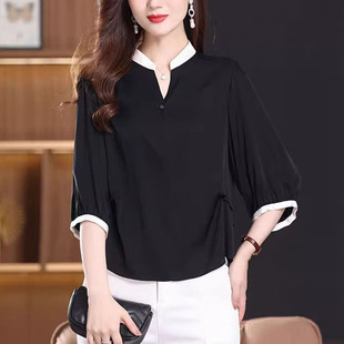 褶皱修身 高端宽松蝙蝠短袖 减龄妈妈上衣 新款 真丝t恤女2025夏季