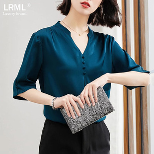 减龄妈妈上衣 凉爽透气淑女纯色修身 高端真丝t恤女2025年夏季 新款