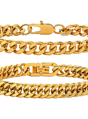 跨境热销不锈钢加密四面磨双织手链嘻哈潮流百搭简约古巴手链金色