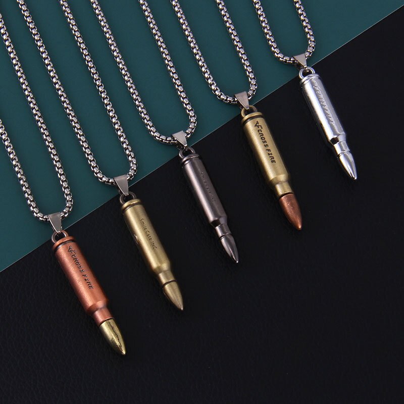 跨境热卖金属模型子弹壳项链潮流小众设计感长款毛衣链男
