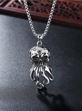 跨境热销欧美饰品不锈钢章鱼项链吊坠个性立体乌贼毛衣项链