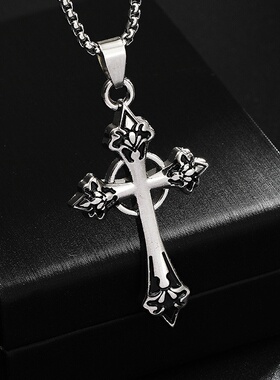 欧美跨境饰品菱形项链十字架吊坠项饰简约复古不掉色男装饰毛衣链