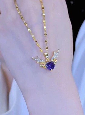 甜美精致锆石鹿角钛钢项链女轻奢小众设计感钛钢锁骨链配饰品