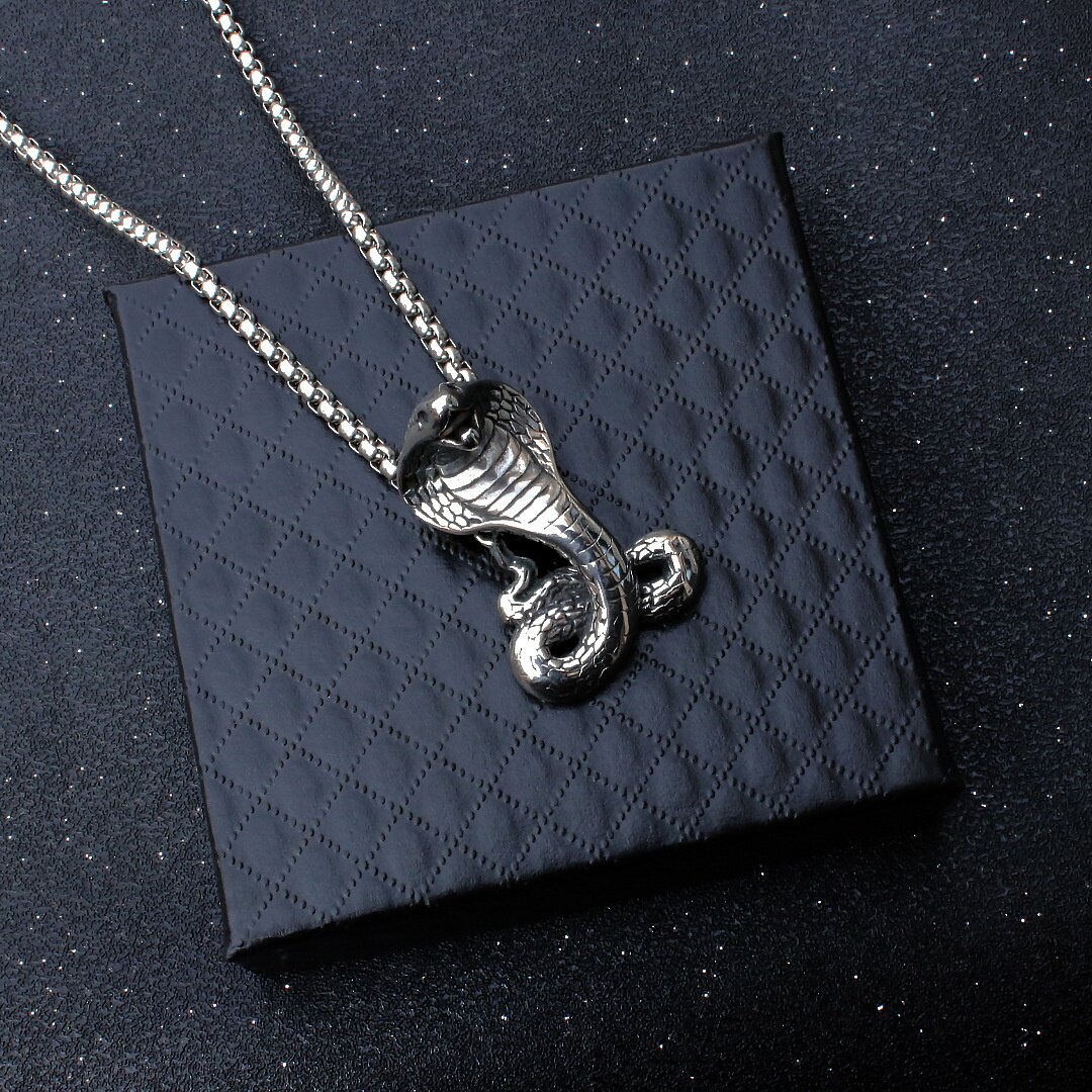 个性百搭设计镂空锁骨链眼镜蛇配不锈钢链条项链男生女生爆款吊坠