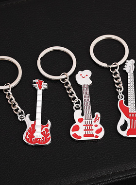 欧美摇滚个性嘻哈滴油吉他钥匙扣乐器合金吊坠女士包包挂件饰品潮