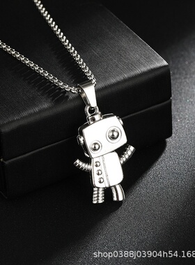 潮男嘻哈个性机器人吊坠项链男女长款时尚吊坠不锈钢不掉色毛衣链