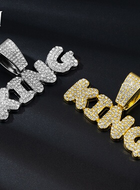 欧美跨境热销合金满钻KING字母大扣头吊坠可配古巴链粗项链饰品厂